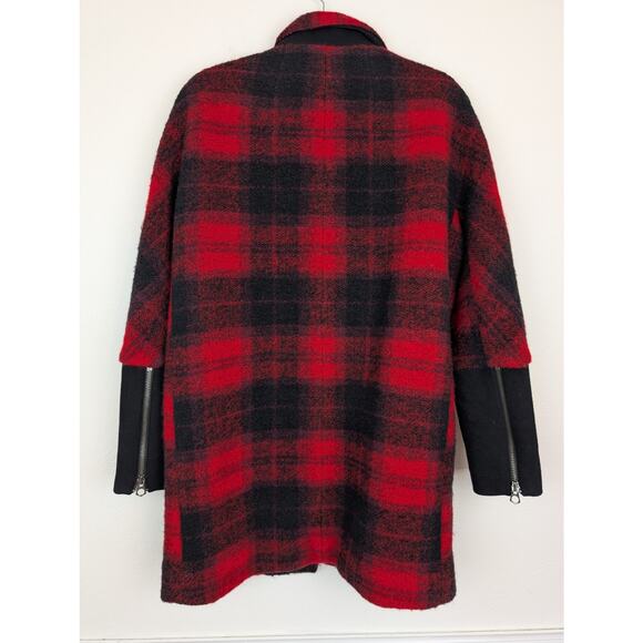 Madewell City Grid Coat Jacket Plaid Wool Oversized Fall Winter Red Black Size 4 - Picture 8 of 14